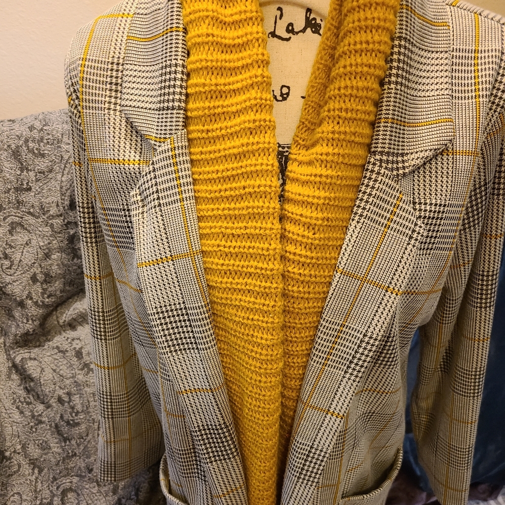 DONATED - Gray, black, and gold tweed blazer